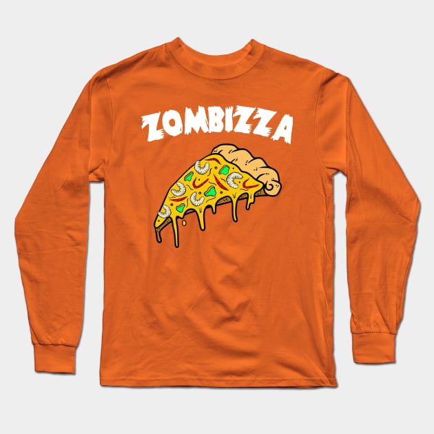 Zombizza Zombie Worms & Maggots Pizza Long Sleeve T-Shirt by Print Cartel